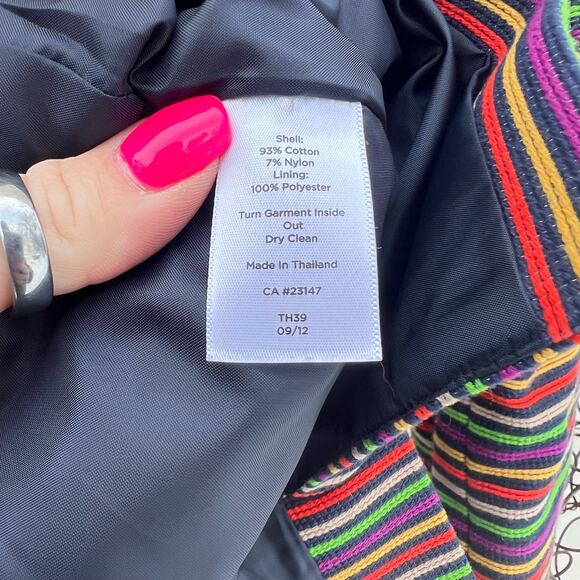 Talbots Rainbow Stripe Multicolor Cotton Mandarin Collar Blazer Jacket Size 6 - Picture 7 of 9